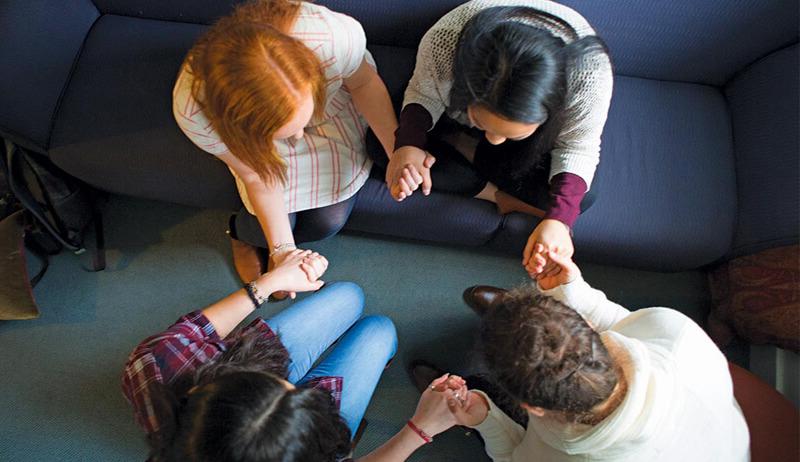 Overhead of Students Praying